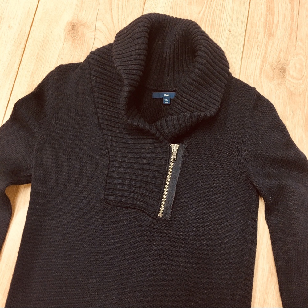 Gap Black Ribbed Shawl Collar Sweater pullover turtleneck wool cozy preppy